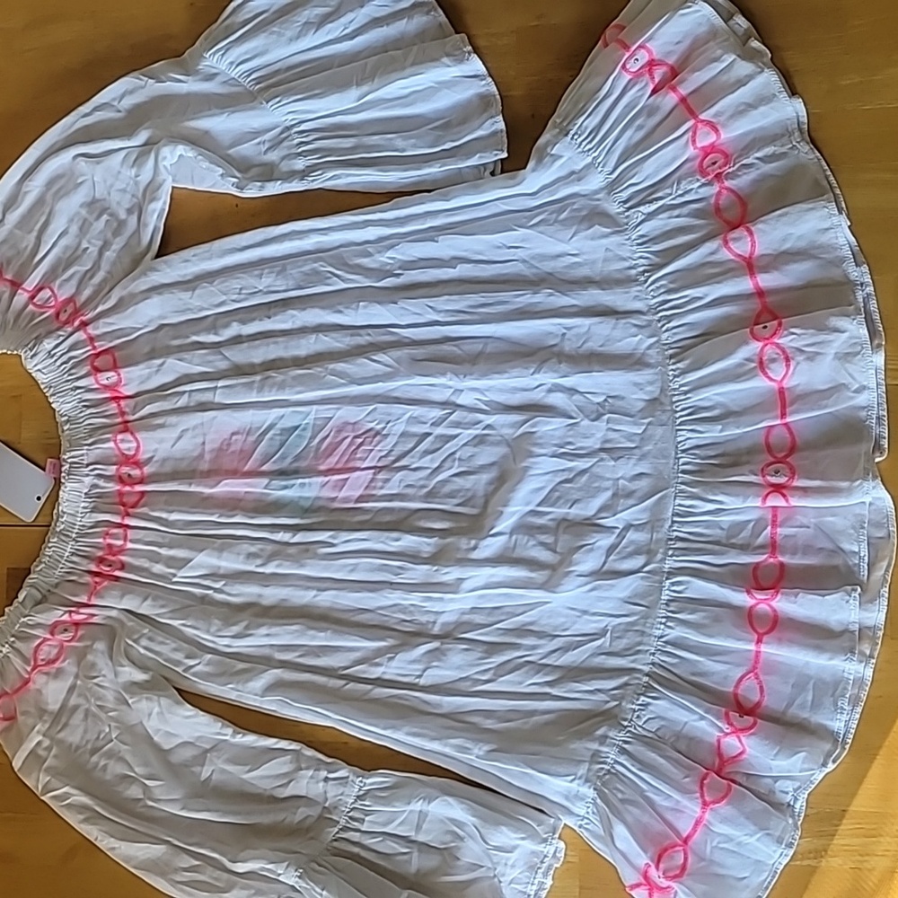 Lilly Pulitzer Nemi Embroidered Tunic Off Shoulder Coverup - Picture 10 of 12